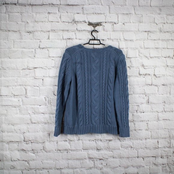 LL Bean Double L Blue Cotton Mixed-Cable Crewneck Pullover Sweater 1X - Picture 8 of 9